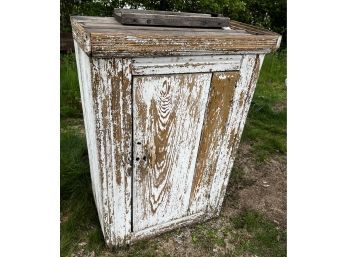 Primitive One-door Cupboard In Shabby Chic Old Painted Finish With Orig Interior, App. 4' Tall