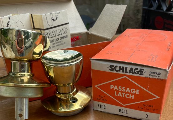Lot Of Vintage Mid-Century Hardware SCHLAGE Doorknob Sets - New Old Stock In Boxes - 9 Units