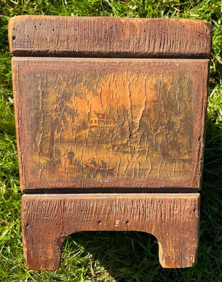 Primitive Wooden Box / Planter Adorned With Pastoral Scenes