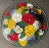 Signed Peggy Karr Pansy Studio Art Glass Bowl - Flowers 11'