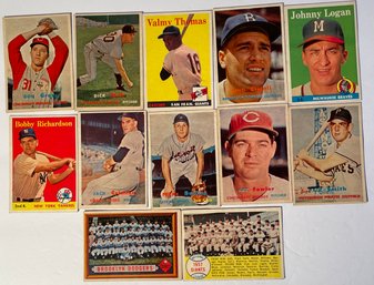 12 Various 1957 Topps Baseball Cards - Dodgers, Giants Etc