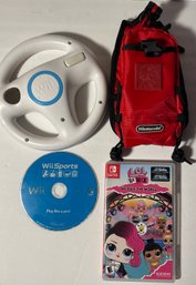 Video Game Mixed Bundle - Nintendo Super Mario Switch-n-Carry, Wii Sports And Wheel, Switch Game
