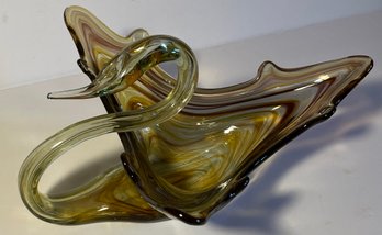 Vintage Murano Style Art Glass Swan Bowl