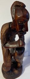 Hand Carved Wooden African Drummer Bongo Figure - Stands 16' Tall