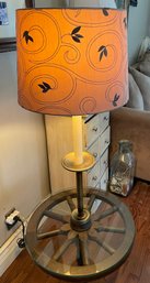 Tall Vintage Wagon Wheel Floor Lamp W/ Glass Table Combo - 18' Round Table - 53' Tall Lamp- Works