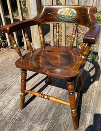 Hitchcock Hand Painted Wooden Windsor Captains Chair With The Charles W. Morgan 'Americas Last Whaling Ship'