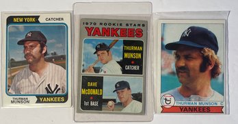 3 Yankees Thurman Munson Cards Including 1970 ROOKIE Card