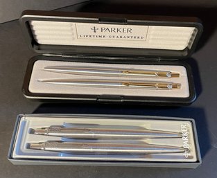 2 Vintage Parker Pen And Pencil Sets In Original Cases