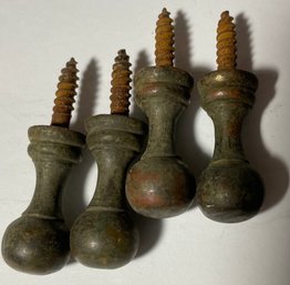 Set Of 4 Small Antique / Vintage Brass Screw-In Knobs / Pulls