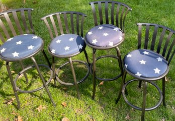 Set Of 4 Patriotic Stars Swivel Bar Stools - 2 Of Each Seat Sizes Approx. 29' & 24' Tall