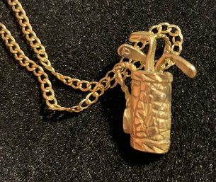20' 14k Gold Necklace Signed 'ITALINX 14k' & Golf Bag Clubs Gold Pendant - Tested