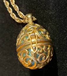 Vintage Joan Rivers Faberge Egg Turquoise, Necklace 30-inch Chain