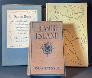 3 Old Books - Treasure Island, Paul Bunyan, Tales From Chaucer
