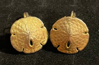 Pair Of Vintage Gold Tone Snap Back Sand Dollar Earrings