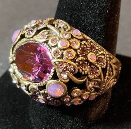 Heidi Daus Statement Ring Purple Stone And Crystals Ring Size 12