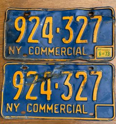 Matching Pair Of Vintage New York 1970s Commercial License Plates