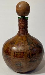 Vintage Italy Leather Wrapped Decanter Wine Bottle Old World Map Globe W/Stopper 10'