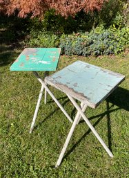Painted Antique Pair Of Wooden Twig Folk Art Tables - 28'