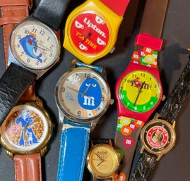 Lot Of 7 Famous Brands Novelty Watches - Charlie Tuna, Crackerjacks, Morris The Cat, M&Ms Etc