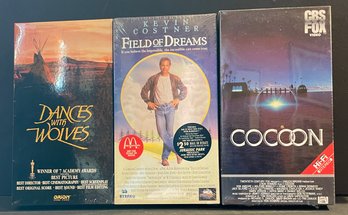 3 Sealed VHS Movies: Field Of Dreams, Cocoon, Dances With Wolves -  Sealed New Old Stock