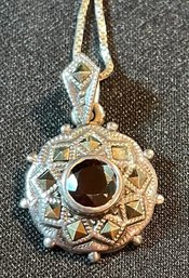 18' Necklace 925 Silver Italy Necklace And Pendant With Deep Red Untested Stone