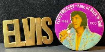 Elvis Pressley Vintage Brass Belt Buckle With Commemorative Button 1935-1977