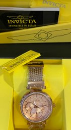 Invicta Angel Quartz Crystal Rose Dial Ladies Watch Model #28920. New In Open Box