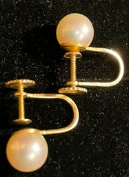 14k Yellow Gold Cultured Pearl Vintage Screwback Earrings
