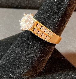 14k Plumb Gold With Cubic Zirconia Diamonique Size 8 Ring Marked 'P14k' 'DQCZ'
