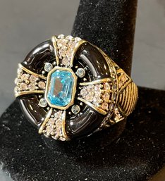 Heidi Daus Newport Chic Statement Ring Enamel Light Blue Crystal - Size 12