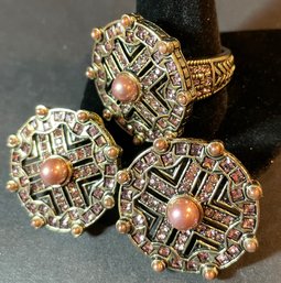 Heidi Daus Blush Pearl & Amethyst Crystal Ring And Earring Set - Ring Size 12