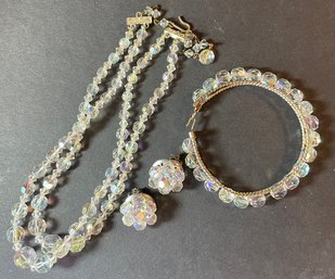 Genuine Vintage Crystal Necklace, Bracelet And Earring Set