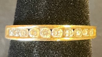 14K Plumb Gold 10 Stone Wedding Engagement Round Ring Band Size 8- Simulated CZ Stones