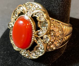 Heidi Daus Statement Ring With Swarovski Crystals, Coral And Bronze Tone Finish - Size 12