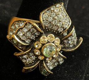 Heidi Daus Flower Design Statement Ring With Multi-Colored Crystals Size 12