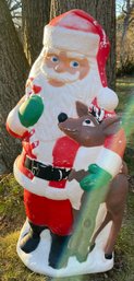 Vintage Santa Claus With Reindeer Blow Mold 40' Tall