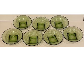 Hazel Atlas Hazelware Pebbletone Bowl Set Of 7 - Avocado Green Mid-Century Modern