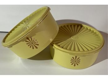 Vintage Tupperware Twin Sunburst Yellow Servaliers 8' Diameter