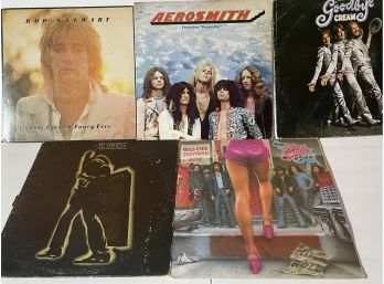Lot Of  5 Vintage Vinyl Records Aerosmith, Cream, Rod Stewart, T.Rex, 38 Special  .... 1018