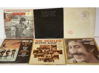 Lot Of 6  Vintage Vinyl Records Beatles, AC/DC, Mellencamp, And More.... 1013