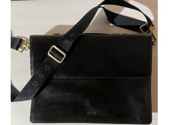 Hugo Boss Black Leather Shoulder Briefcase / Messenger Bag