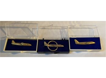 Lot Of 3 Vintage Grumman Aircraft Tie Clips And Pin