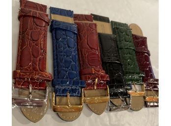 Lot Of 6 New Leather  Mens Watchbands - Various Colors