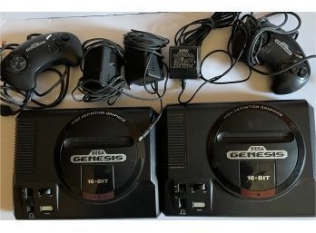 Sega Genesis System Bundle - 2 Model 1601 Consoles, Controllers, Power Cords