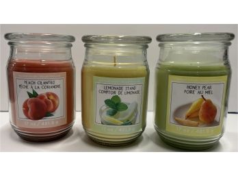 Lot Of 3 Bougie Parfumee Large Scented Candles - Peach Cilantro, Lemonade, Honey Pear