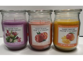 Lot Of 3 Bougie Parfumee Large Scented Candles - Mango Smoothe, Peach Cilantro, Dutch Tulips