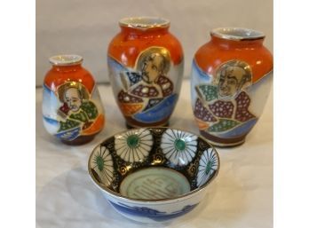 4 Occupied Japan Items - Mini Urns And Bowl