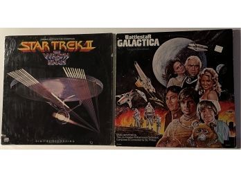 Lot Of 2 Sci-Fi Movie Vinyl Records - Battlestar Galactica & Star Trek Wrath Of Khan