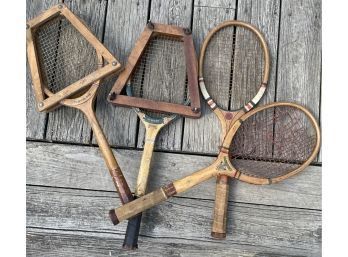 Antique Wooden Tennis Gut String Rackets / Racquets - Lot Of 4 - C.L. Godfrey, California Et. Al.