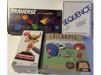 Lot Of 4 New Sealed Board Games - Sequence, Traverse, Schmovie, Chickapig